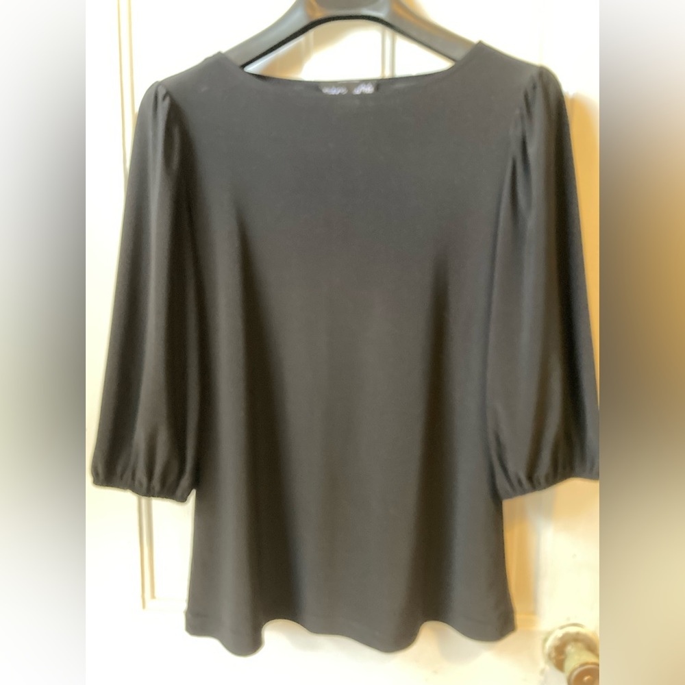 CSCs studio, black, 3/4 sleeve, boatneck top. Size small runs large)